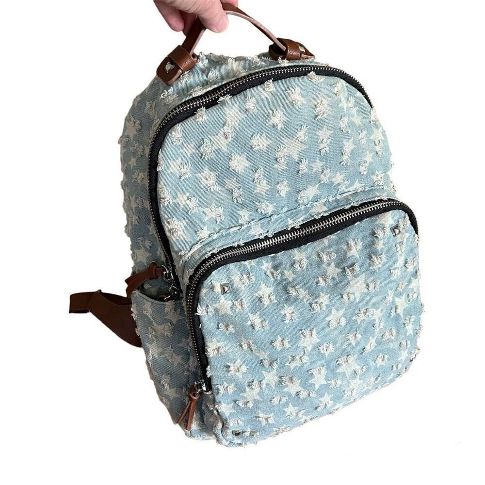 Distressed Denim Stars Backpack MMS Design Studios